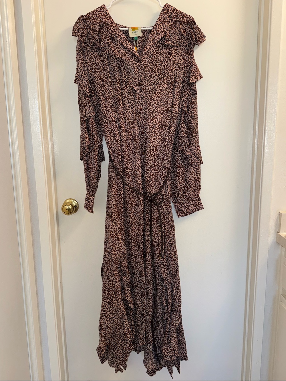 FARM Rio Brown Leopard Ruffle Maxi Dress